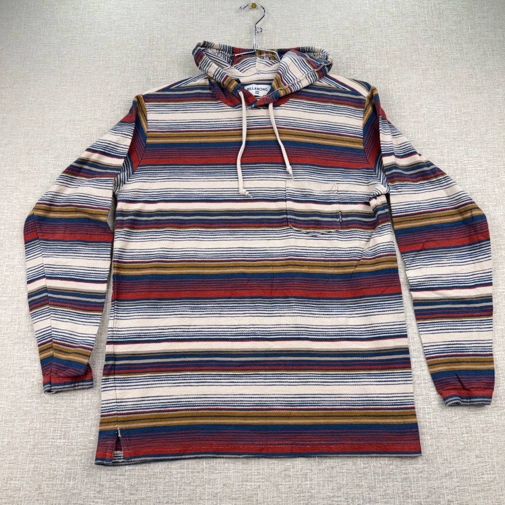 Billabong Mens Medium Baja Striped Long Sleeve Hooded Shirt Multi Color Surf